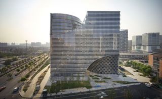 Hangzhou Gateway in China - a large glass fronted building by JDS architects