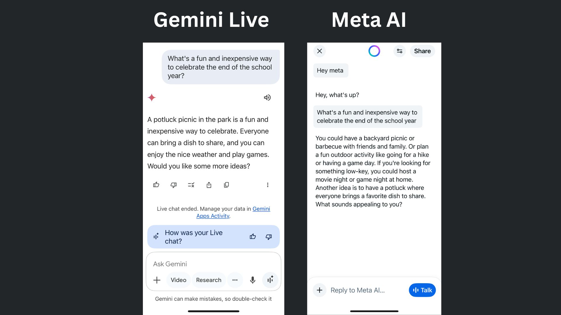 Gemini Live vs. Meta AI