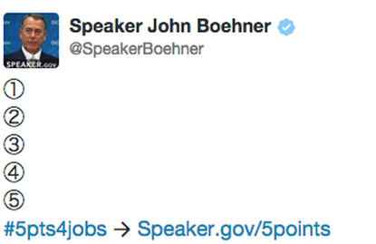 Nancy Pelosi mocks Boehner&amp;#039;s blank &amp;quot;5 points 4 jobs&amp;quot; tweet