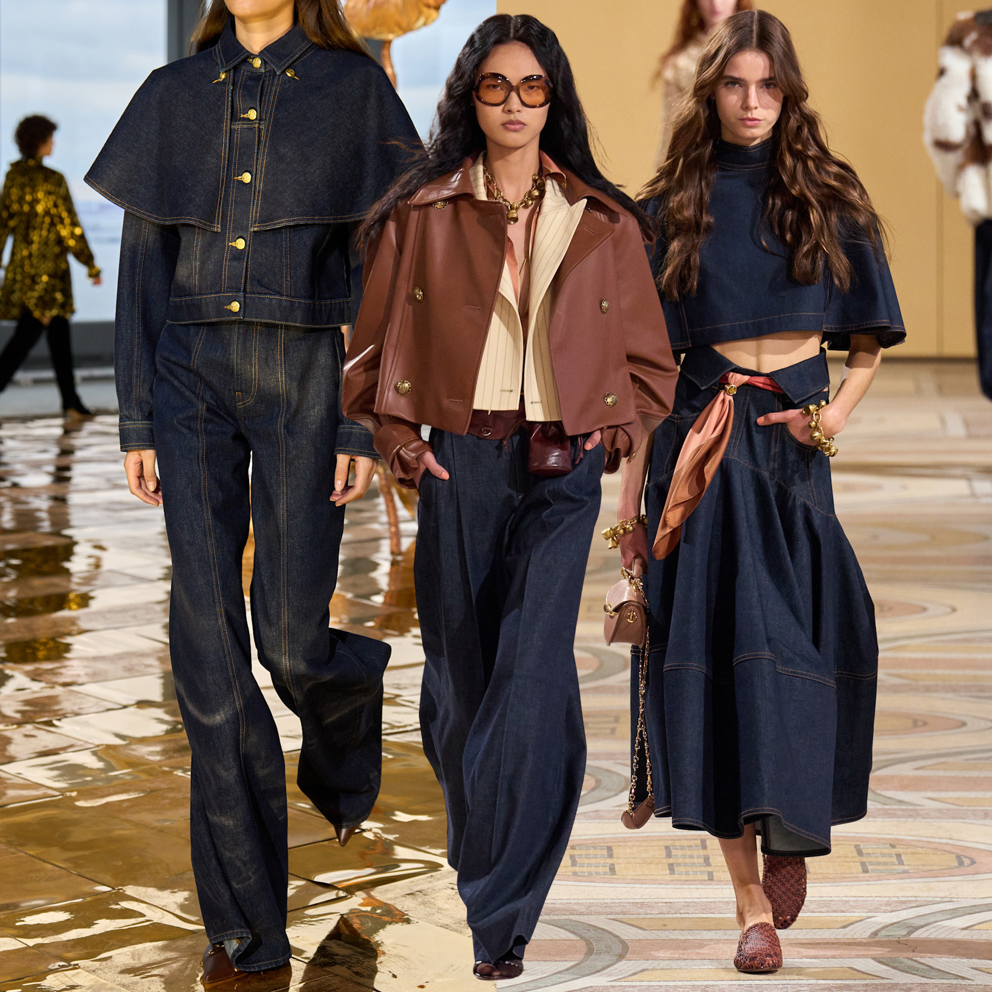 Women in indigo denim outfits