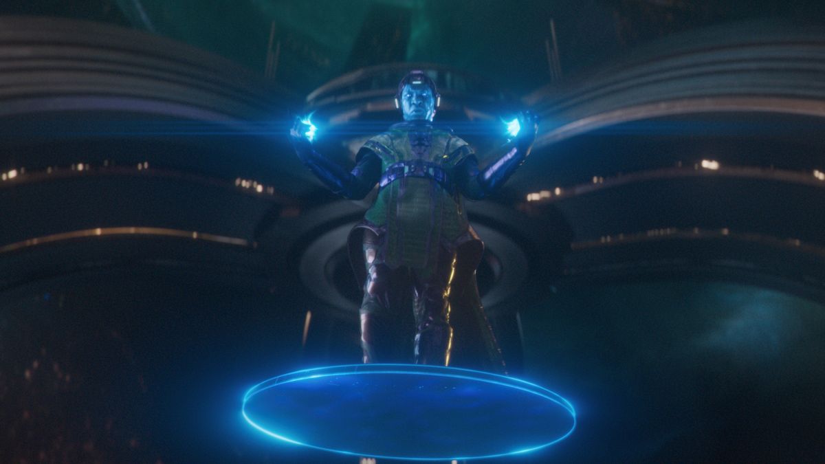 Kang the Conqueror floating on a disc in Ant-Man and the Wasp Quantumania