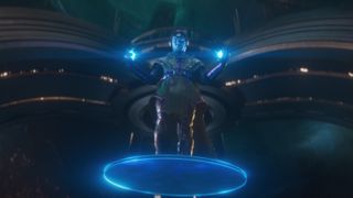 Kang the Conqueror floating on a disc in Ant-Man and the Wasp Quantumania