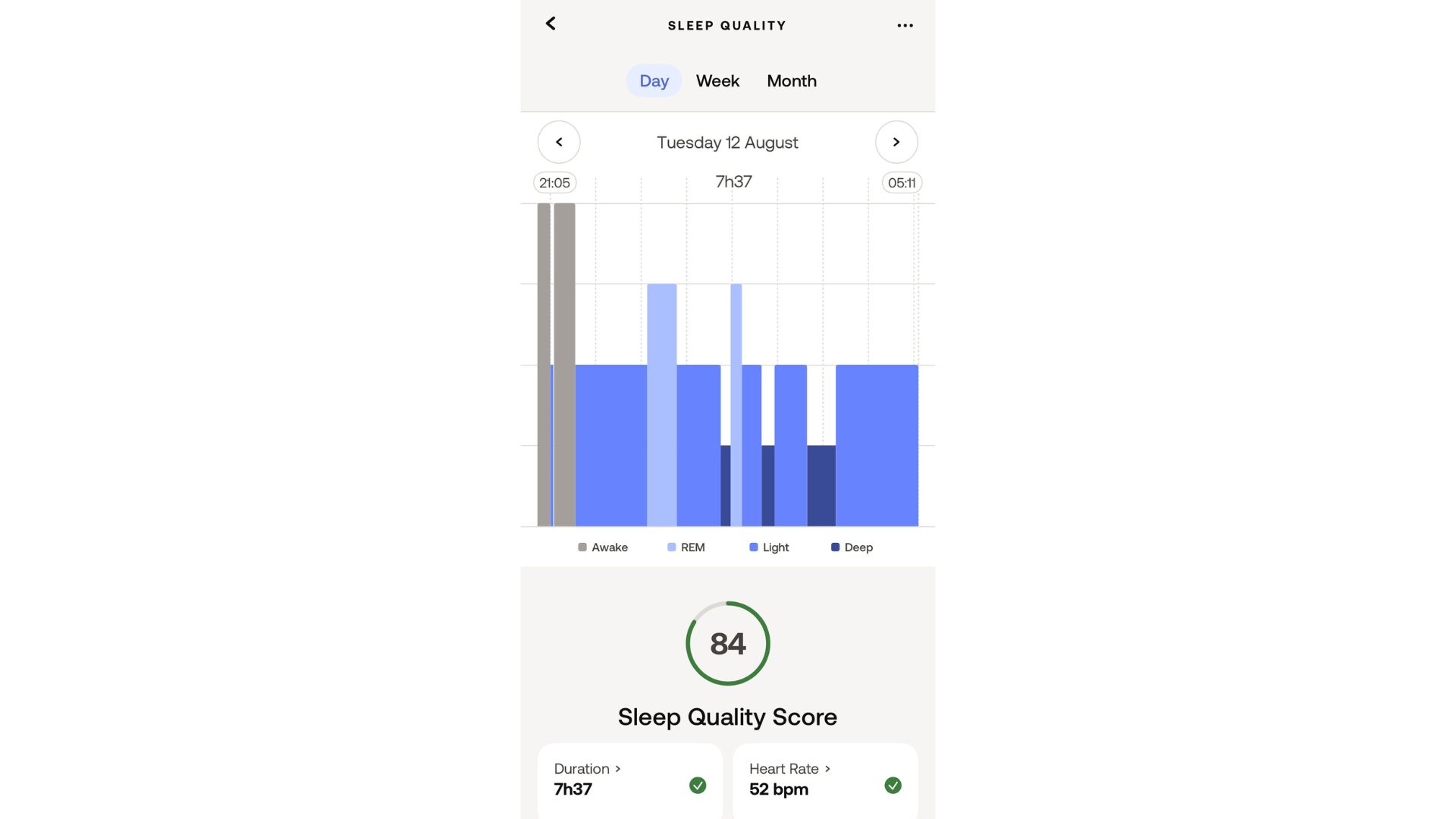 Sleep scores and data in Withings app