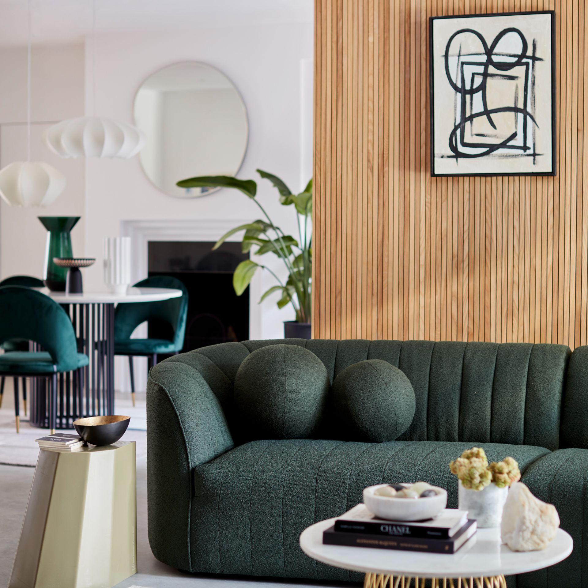 DFS Izzie four-seater sofa in Forest Green boucle