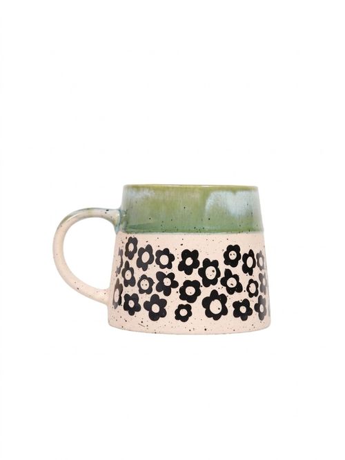 Green Floral Reactive Glaze Mug
