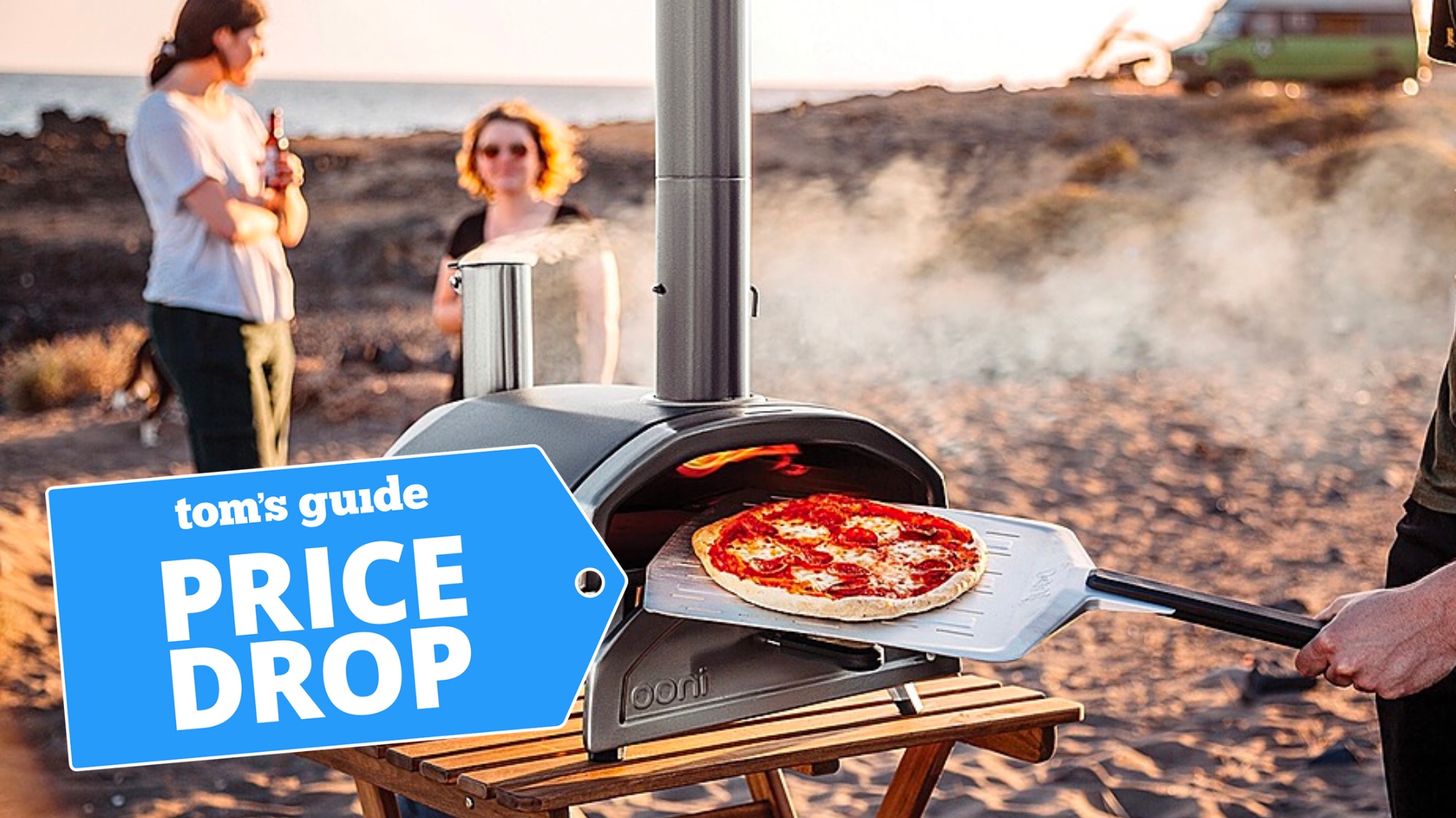 Ooni fyra pizza oven on a beach