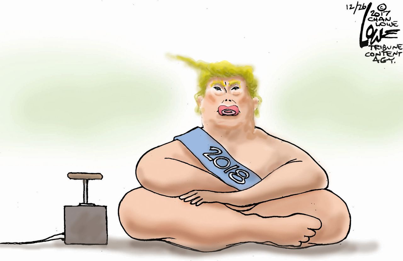 Political cartoon U.S. 2018 New Year Trump baby presidency