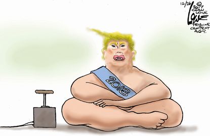 Political cartoon U.S. 2018 New Year Trump baby presidency