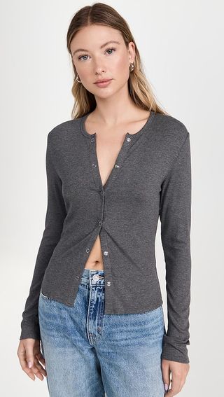 Lna Gabriella Ribbed Snap Henley