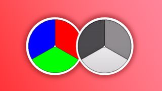 A shot of two varying coloured circles on a colourful background