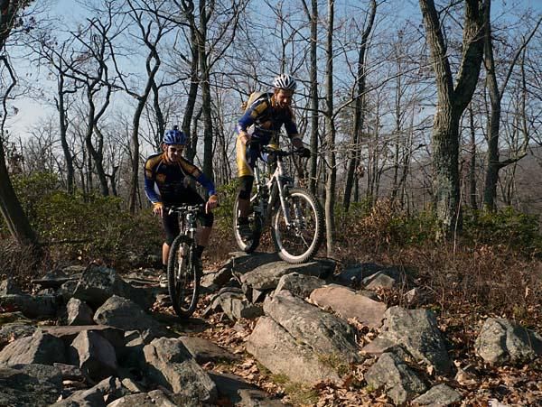 Mike Kuhn and Rob Lichtenwalner negotiate a rock garden side-by-side.