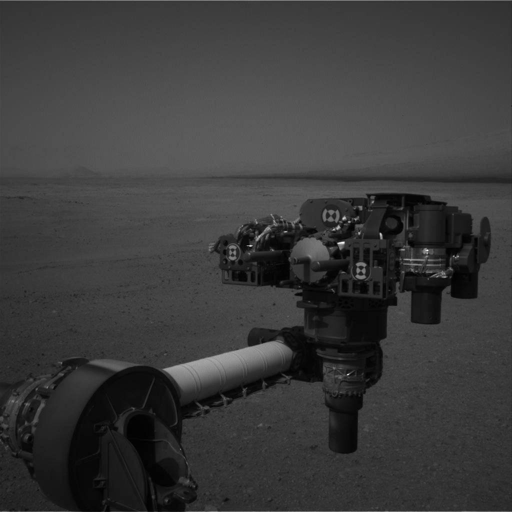 NASA&#039;s Mars rover Curiosity extended its robotic arm on Aug. 20, 2012.