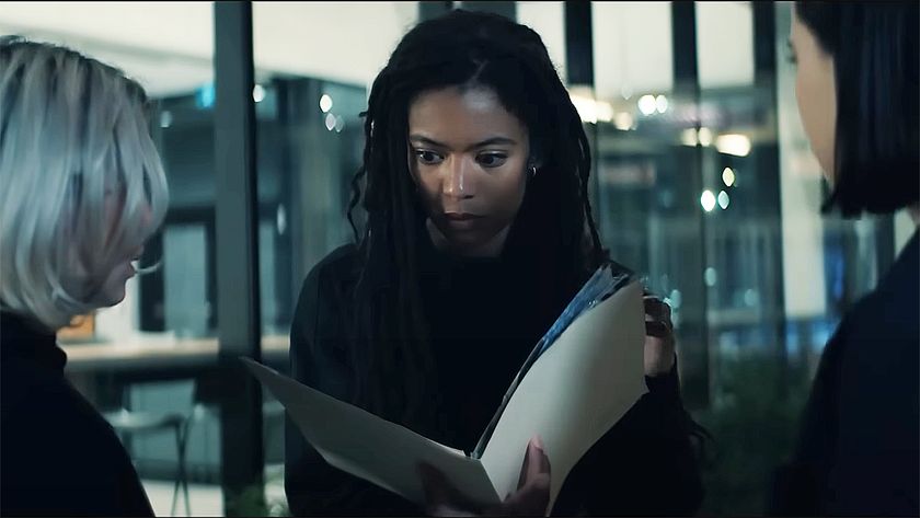 A shocked Marie looking at The Odessa Project file in Gen V season 2 episode 2