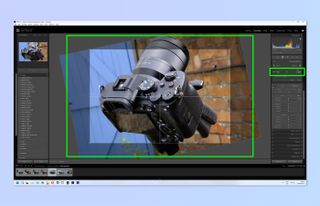 A screenshot showing how to rotate an image in Adobe Lightroom