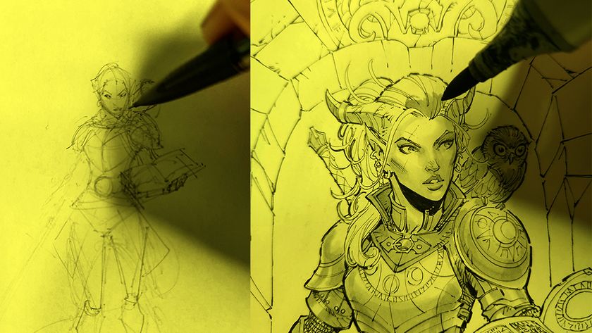 Images show steps from a drawing tutorial on how to draw a fantasy character with pencils, pens and markers
