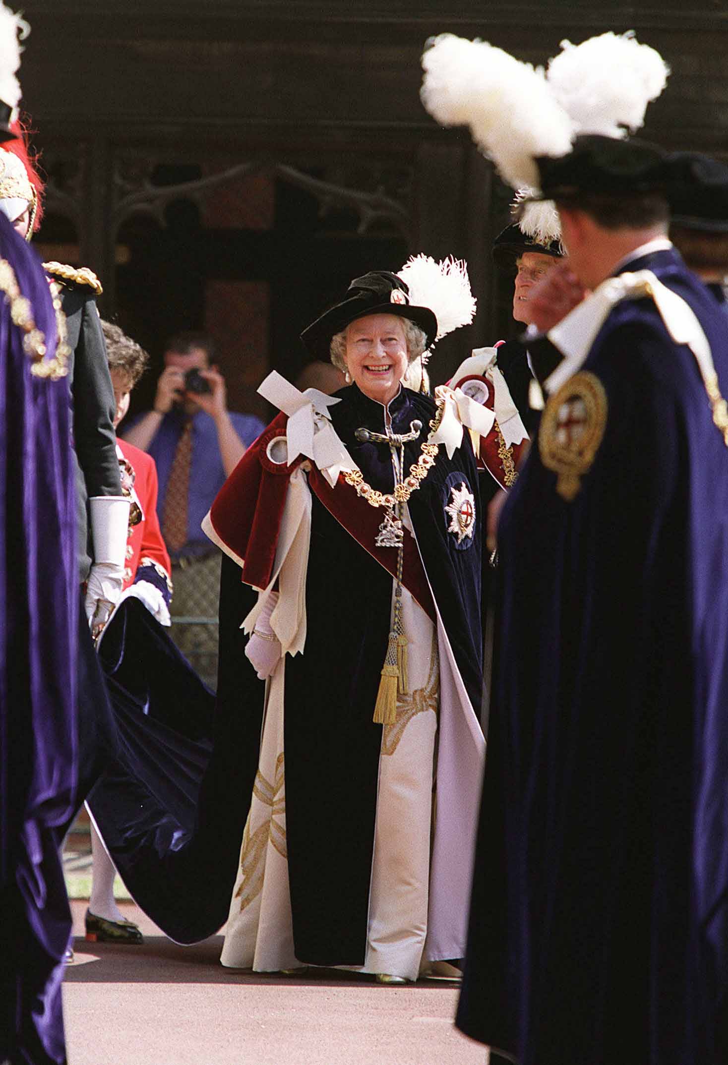 Queen Elizabeth wearing her robes on Garter Day
