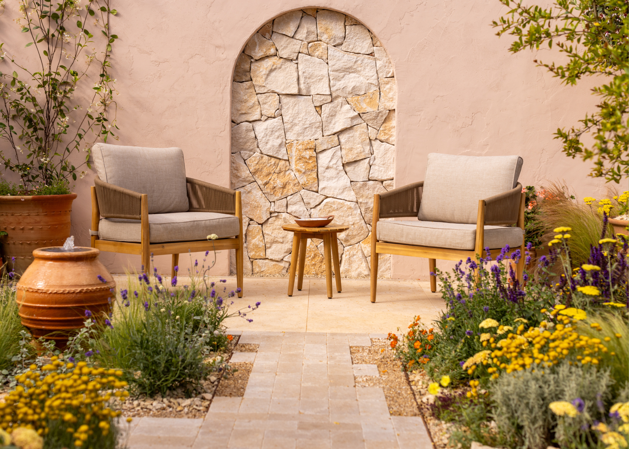 A Greek garden with a symmetrical layout