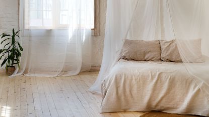 Cool bedroom with window open and breeze 