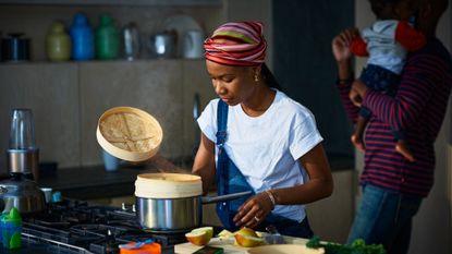 Family cooking with one of the best food steamers