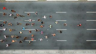 Aerial view of marathon city runners