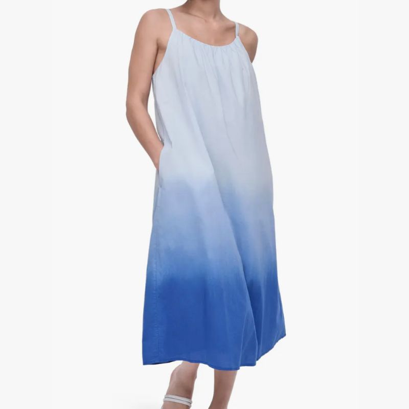 blue tie-dye midi dress