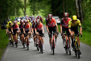 KARPACZ, POLAND - AUGUST 05: (L-R) Victor Langellotti of Monaco, Ben Turner of Great Britain and Lucas Hamilton of Australia and Team INEOS Grenadiers compete during the 82nd Tour de Pologne 2025, Stage 2 a 149.4km stage from Hotel Golebiewski Karpacz to Karpacz / #UCIWT / on August 05, 2025 in Karpacz, Poland. (Photo by Luc Claessen/Getty Images)