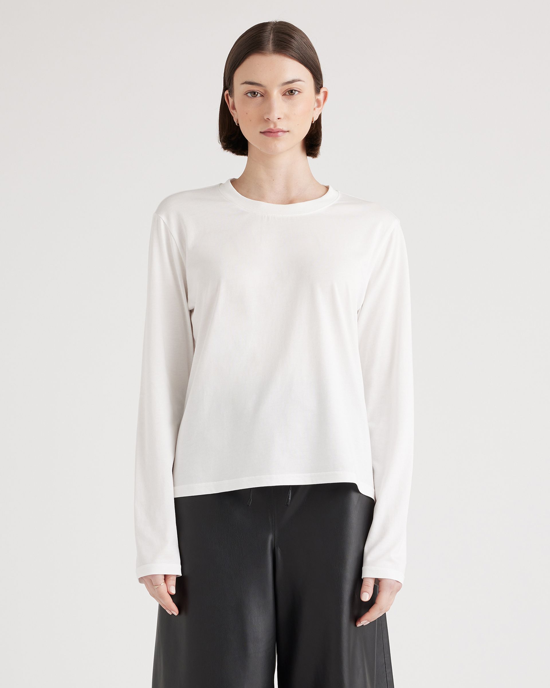 Cotton Modal Relaxed Long Sleeve Tee in White