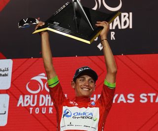 Esteban Chaves collects his overall prize at the inaugural Abu Dhabi Tour.