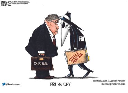 Political Cartoon U.S. William Barr FBI Spy Steele Dossier Durham