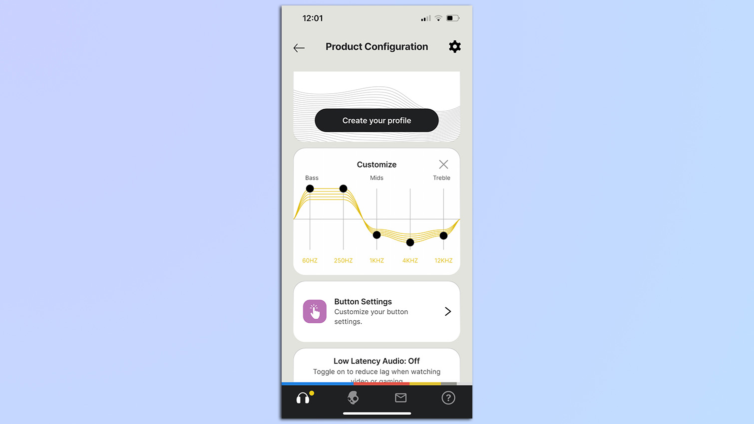 eq settings in the app for skullcandy push 720 open earbuds