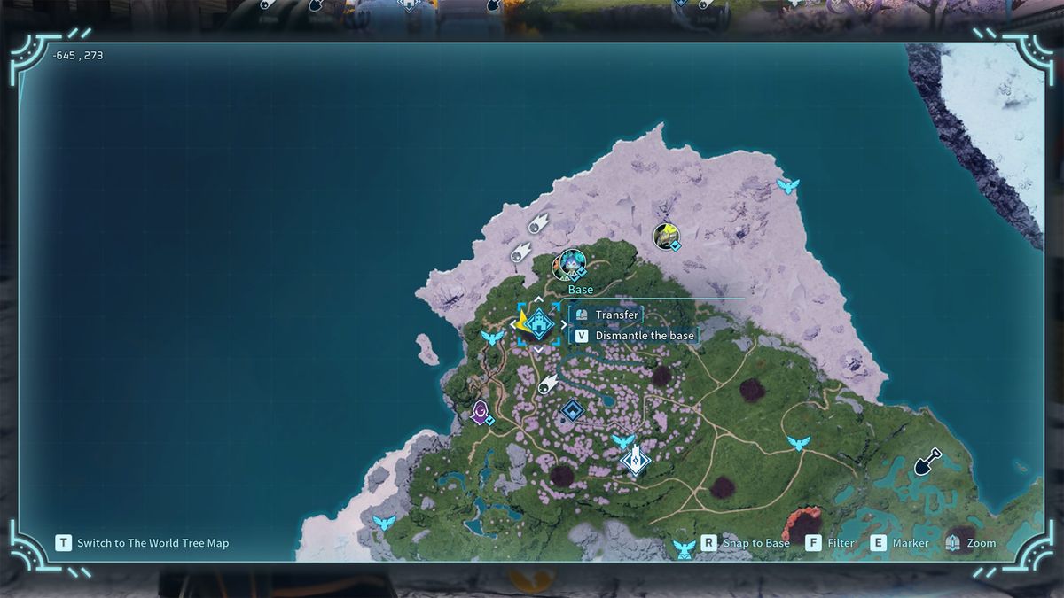 Palworld - A map highlighting where to build in Sakurajima for resource farming.