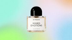 Byredo Mixed Emotions perfume bottle on a colorful gradient