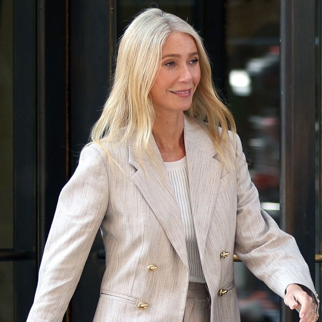 Gwyneth Paltrow was spotted in New York wearing suede slingback pumps
