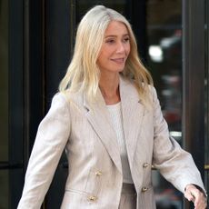 Gwyneth Paltrow was spotted in New York wearing suede slingback pumps
