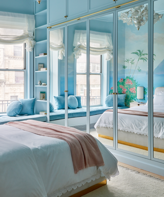 blue bedroom contemporary style mirror