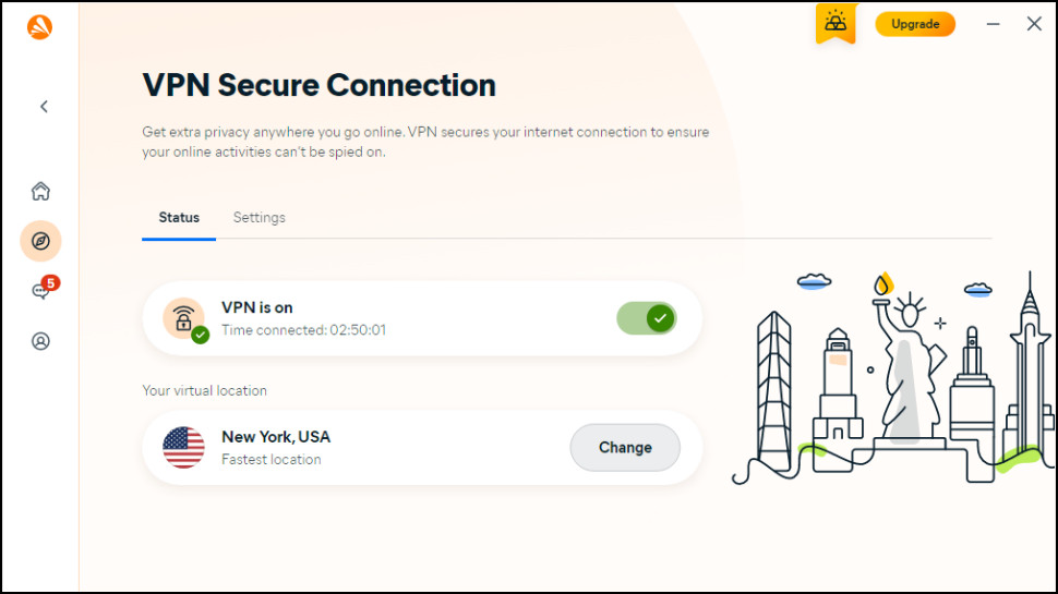 Avast One Gold: VPN connected.