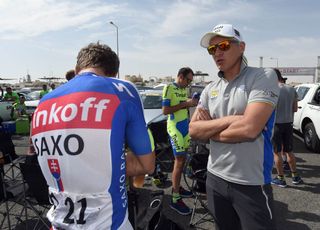 Oleg Tinkov with Peter Sagan on stage four of the 2015 Tour of Qatar
