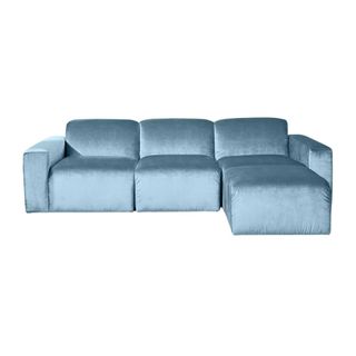 A blue velvet sofa