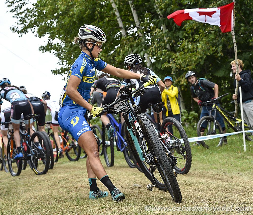 Jenny Rissveds (Swe) Scott-SRAM MTB Racing Team was involved in a crash at start