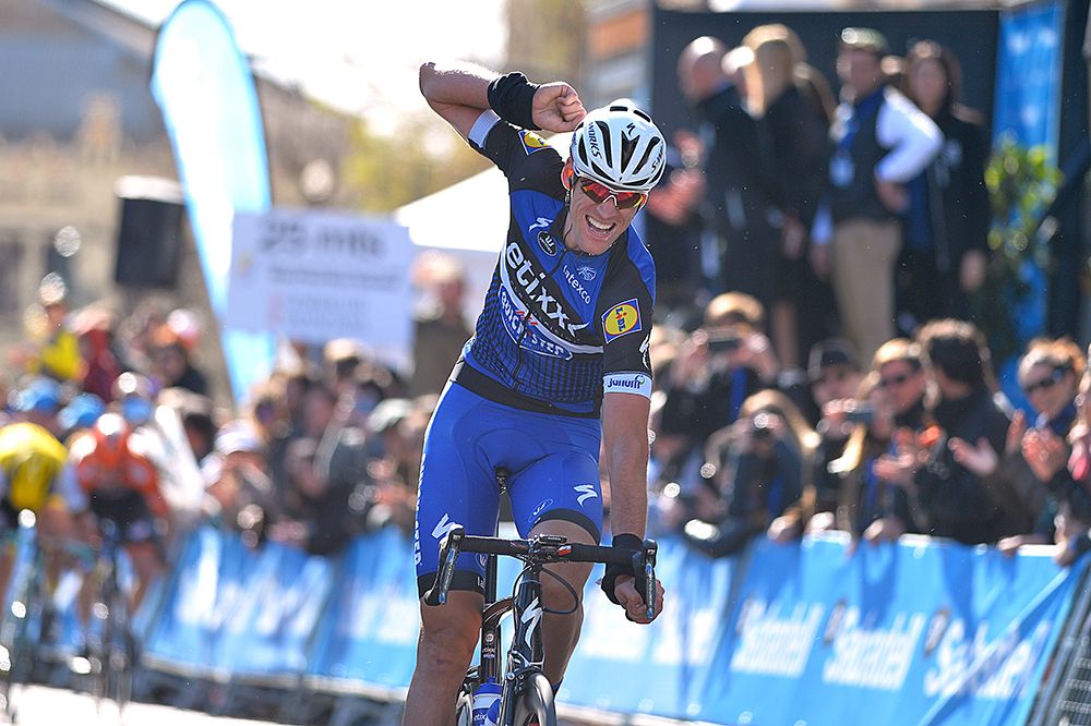 Stijn Vandenbergh punches the air in delight