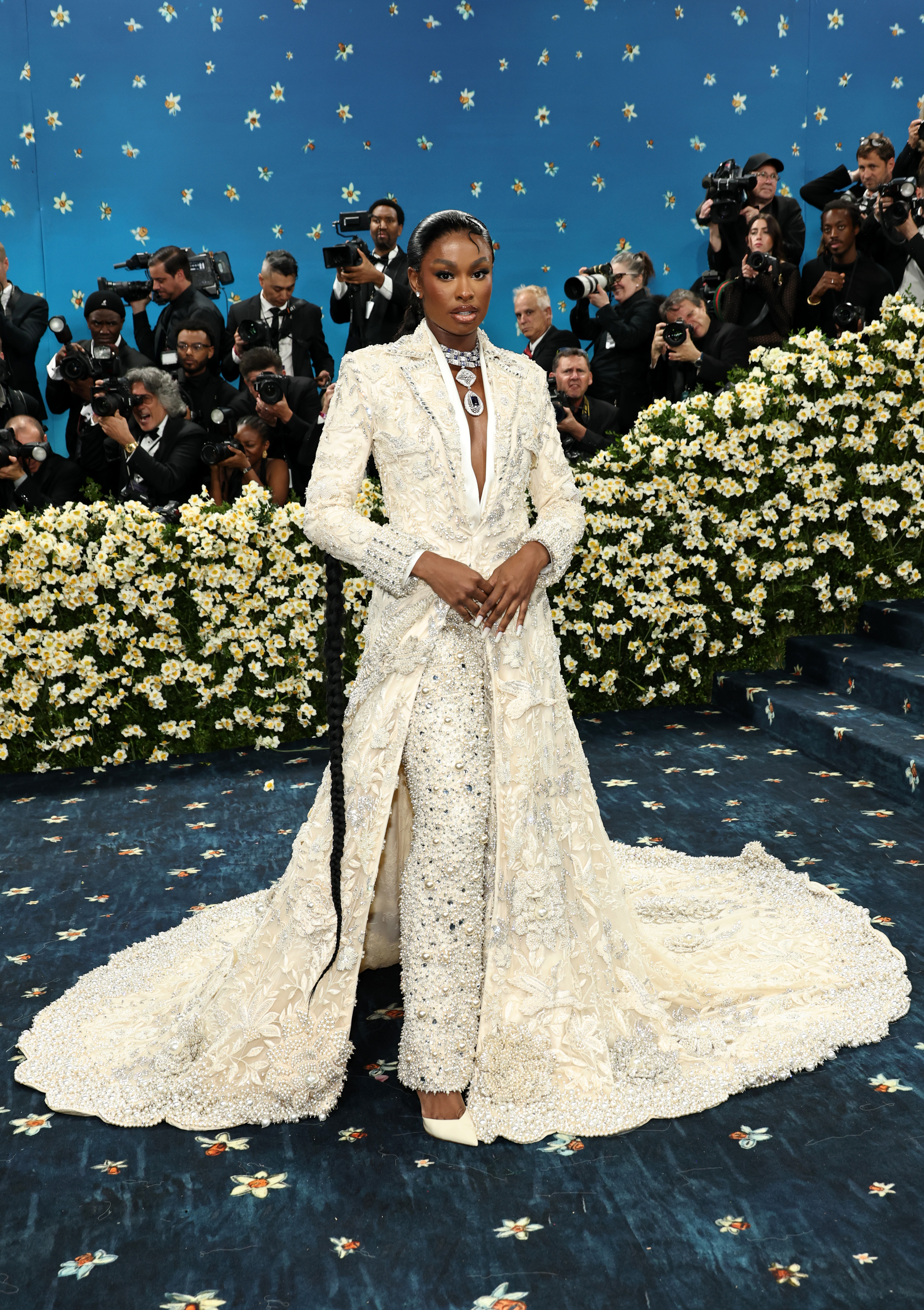 Coco Jones attends the 2025 Met Gala Celebrating "Superfine: Tailoring Black Style" at Metropolitan Museum of Art on May 05, 2025 in New York City. (Photo by Jamie McCarthy/Getty Images)