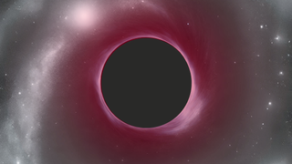 An illustration shows an extreme red supermassive black hole in the early universe.