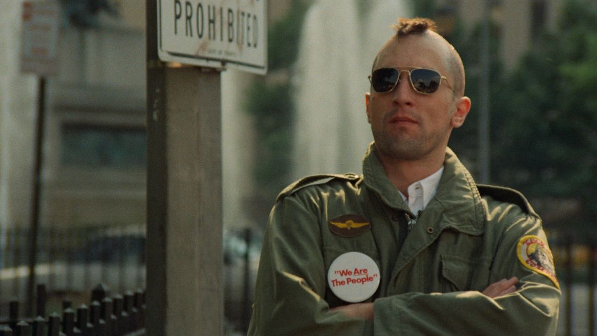 Robert De Niro as Travis Bickle with a mohawk in Taxi Driver