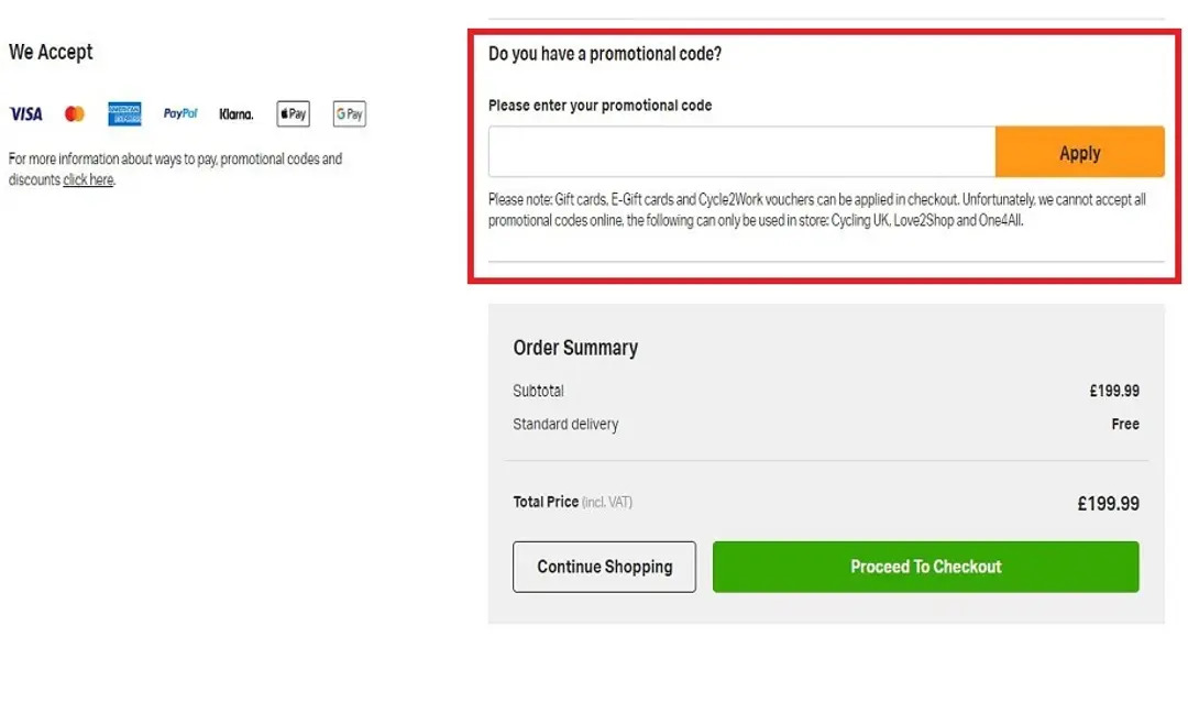 Screenshot of Halfords basket