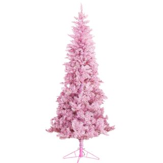 Pre-Lit Faux Pink Tinsel Christmas Tree