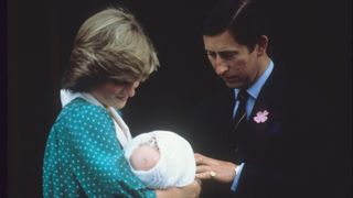 LONDON, UNITED KINGDOM - JUNE 22: Prince Charles, Prince of Wales and Diana, Princess of Wales leave the Lindo Wing St Mary's Hospital with baby Prince William on June 22, 1982 in London, England.