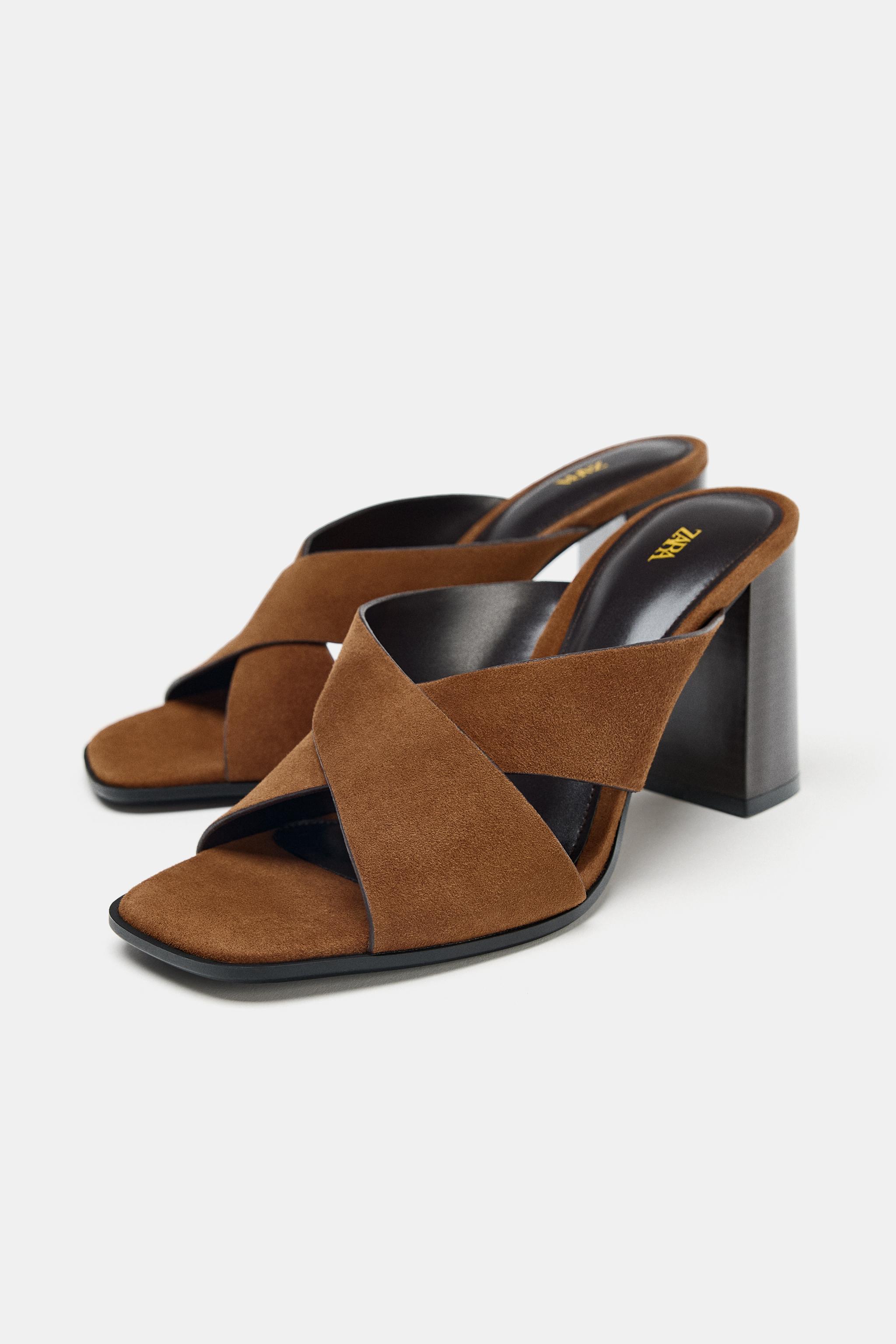 Wide Heeled Split Leather Sandals