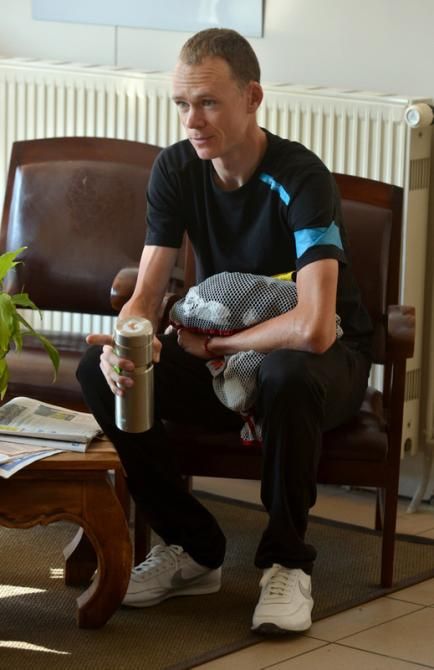 Sky's leader Chris Froome talks to the media during the Tour's second rest day