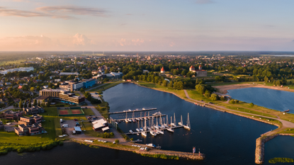 Aerial view of Kuressaare in summer during sunset
