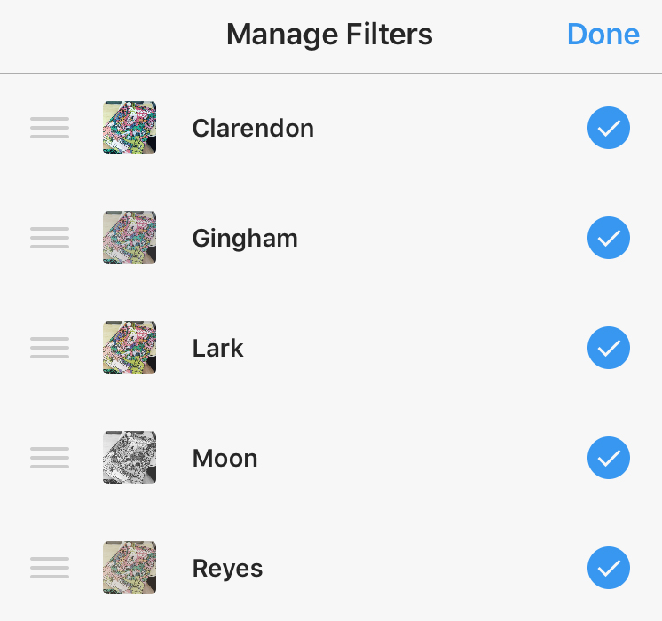 manage filters screen on instagram